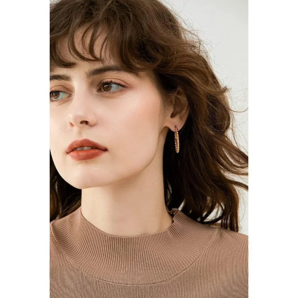 Gold Hoop Earrings for Women 14K Gold Beaded Hoop Earring Hypoallergenic Jewelry